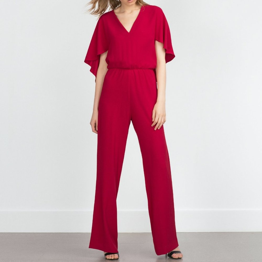Zara Red Cape Jumpsuit - US XS - Picture 2 of 4